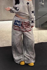 Lazy-Style Washed Tie-Dye Wide Leg Pants