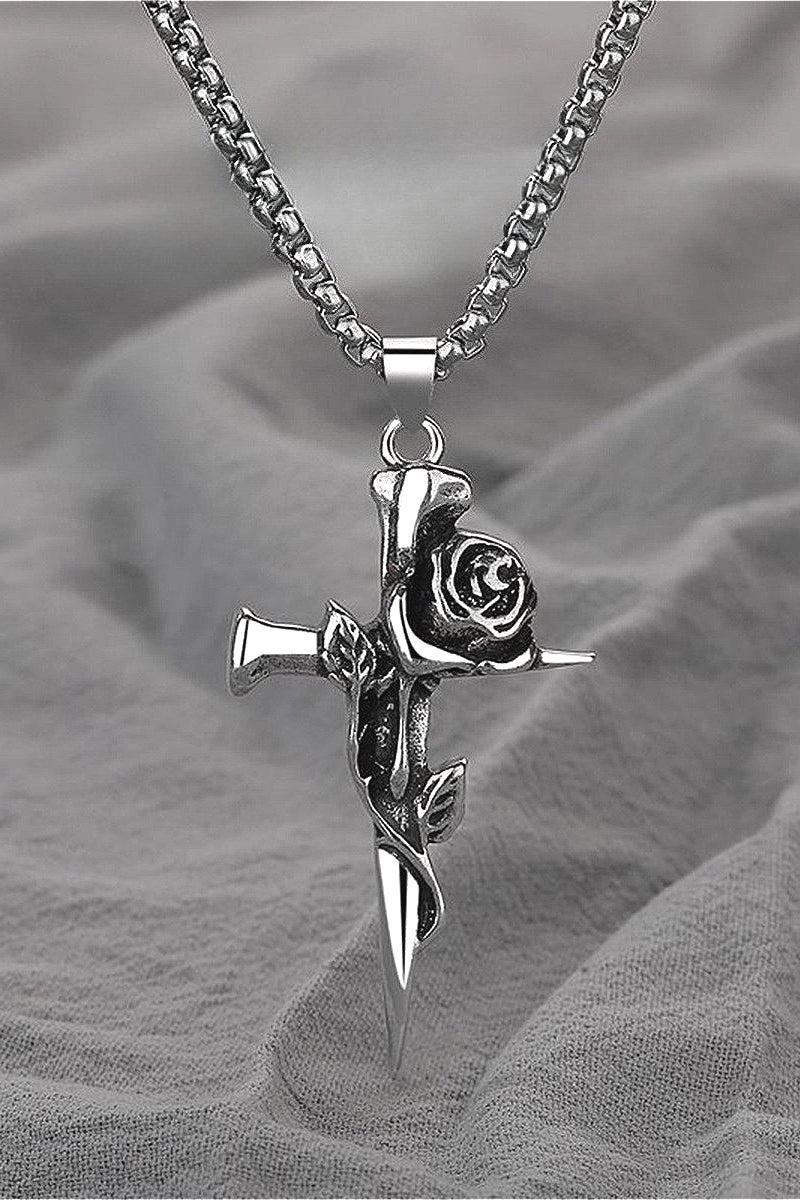 Vintage Cross Rose Necklace