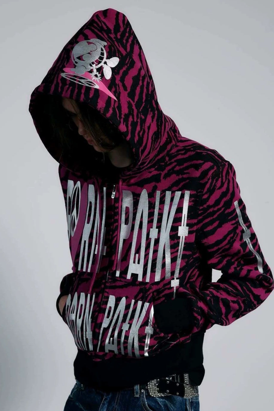 Animal Stripe Lettering Hoodies
