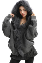 Plush Trim Hooded Button Sweaters
