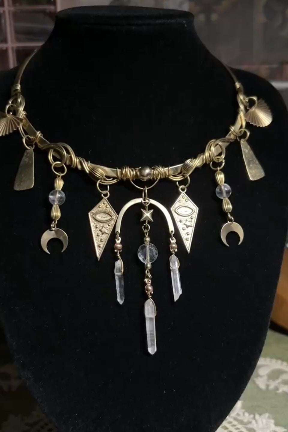 Vintage Moon Star Tassel Choker Necklace