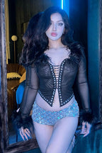 Punk Gothic Tie Front Mesh Top