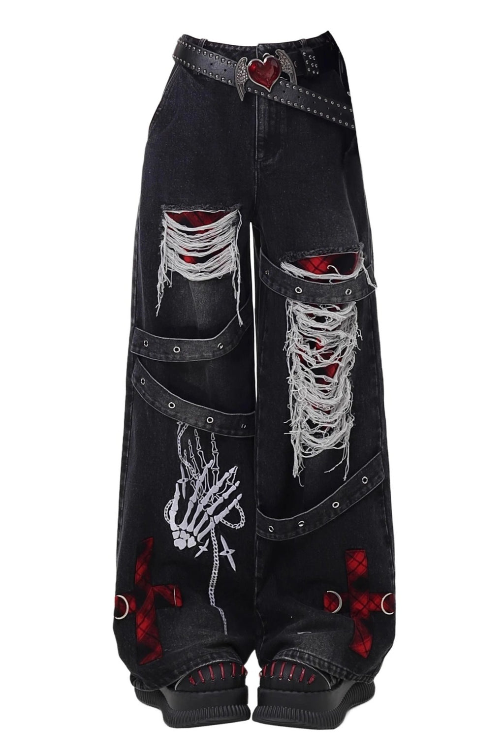 Y2K Distressed High Waist Straight Pants