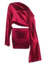 Glossy Asymmetric Bell Sleeve Skirt Sets