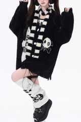 Faux Mink Y2K Loose-Fit Cardigan Sweater