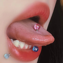 Titanium Steel Round Double Color Tongue Ring