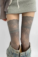 Lace Trim Y2K Floral Fishnet Over Knee Mesh Socks