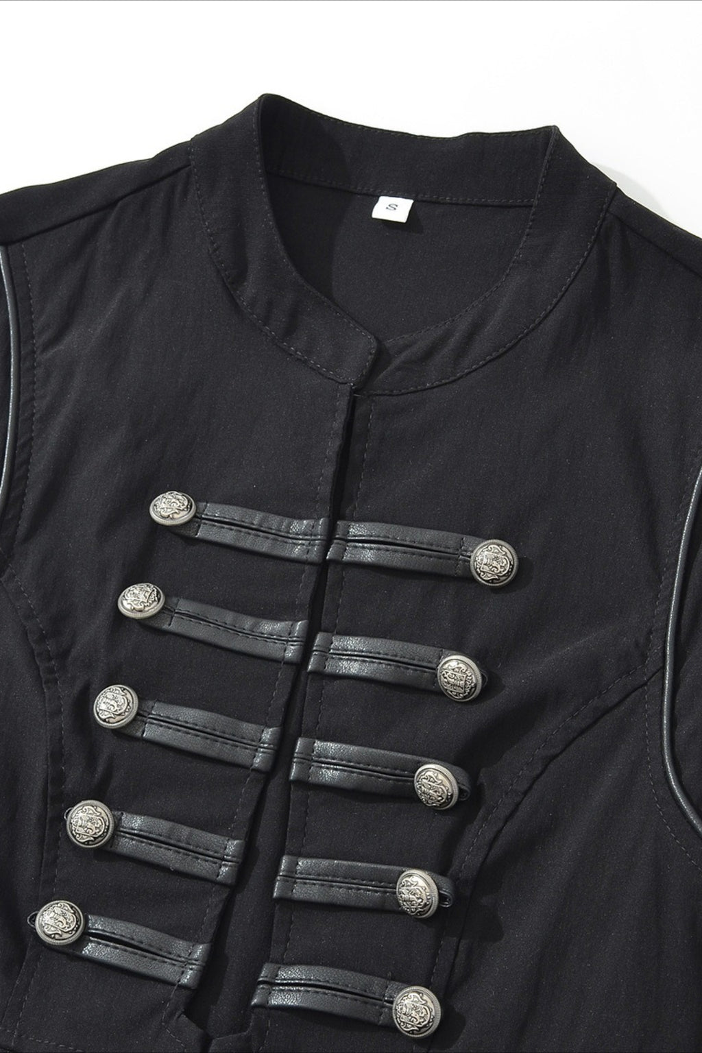 Military Button Ruffle Trim Fitted Top