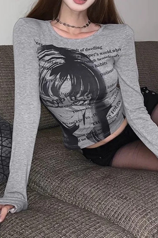 Grunge Print Cotton Knit Top
