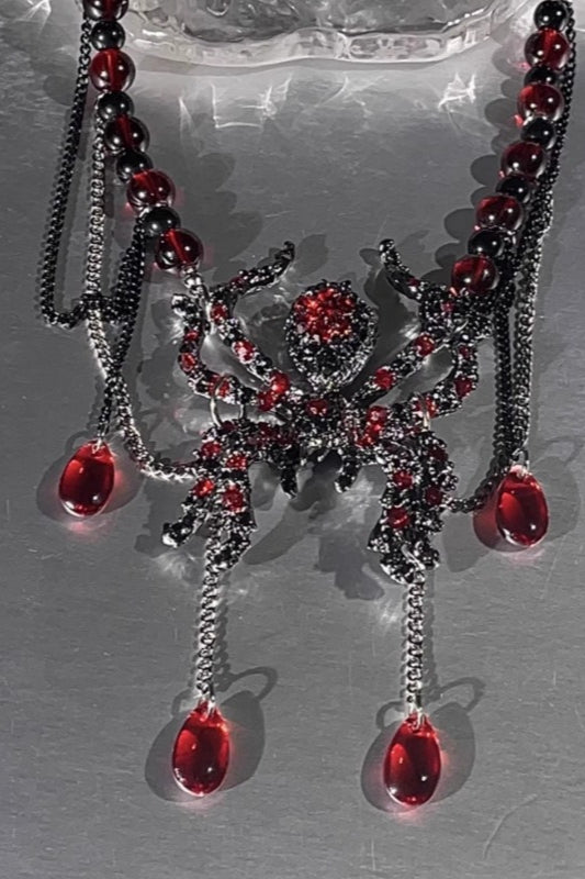 Y2K Heavy Dark Red Spider Tassel Necklace