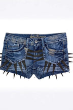 Distressed Studded Denim Hot Pants
