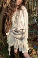 Punk Printed Crew Neck Slim Knit Top