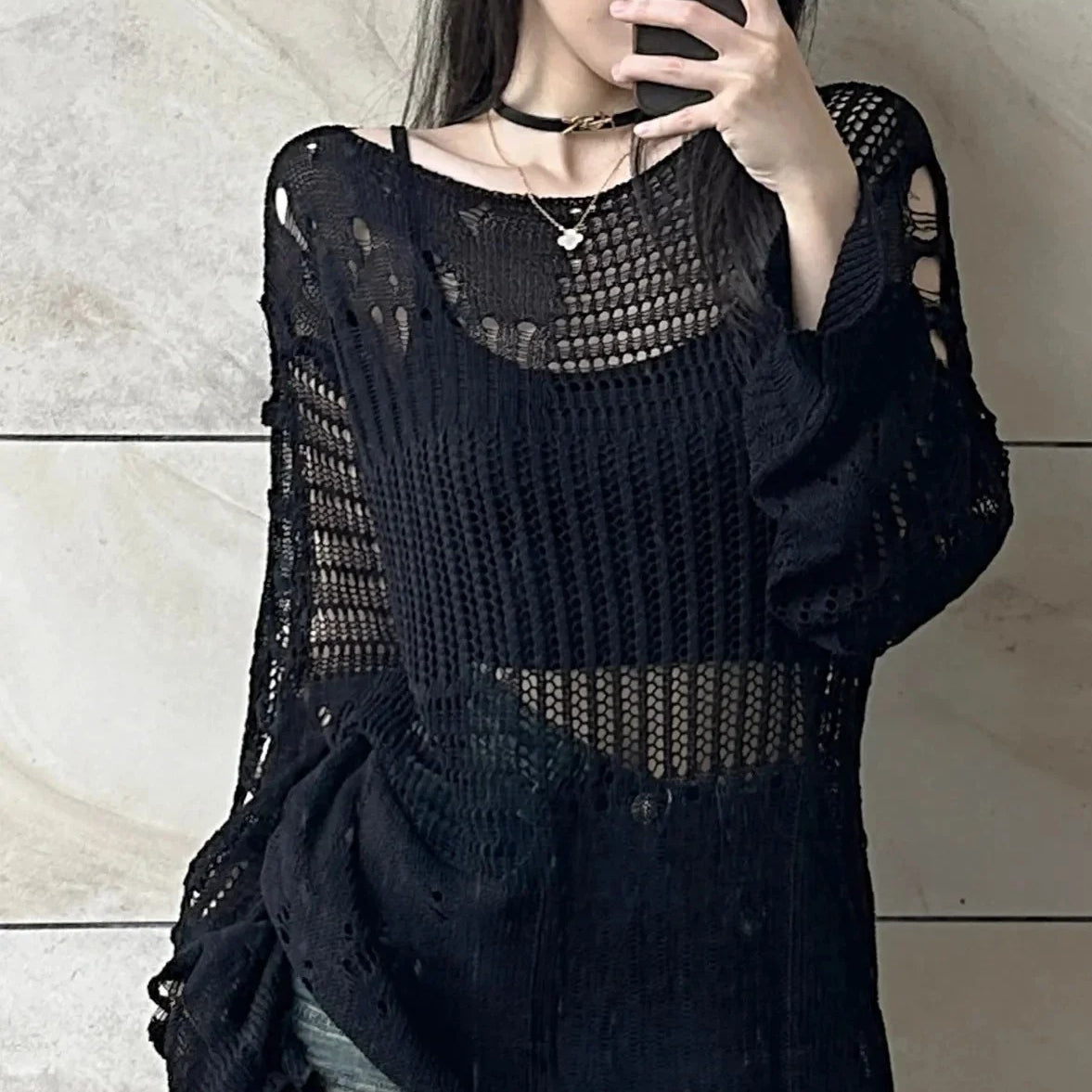 Hollow Knit Long Sleeve Top Secondary image