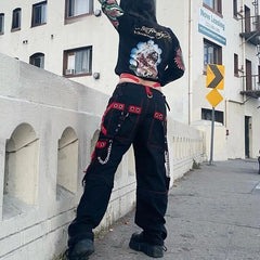 Contrast Color Studded Tactical Pants