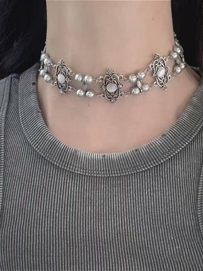 Dark Beaded Studded Necklace Secondary image