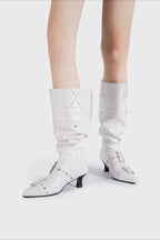 Pointed Buckle Slouch Knee-High Boots