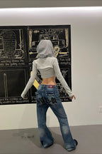 Slogan Print Studded Flare Jeans