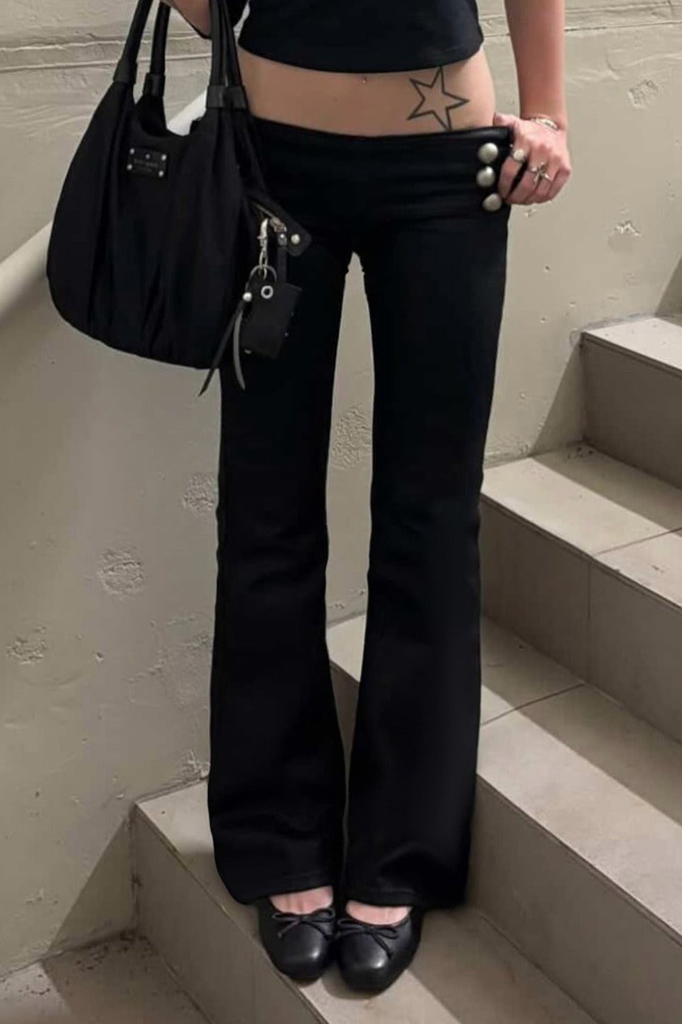 Buckle Strap Low Rise Flare Pants