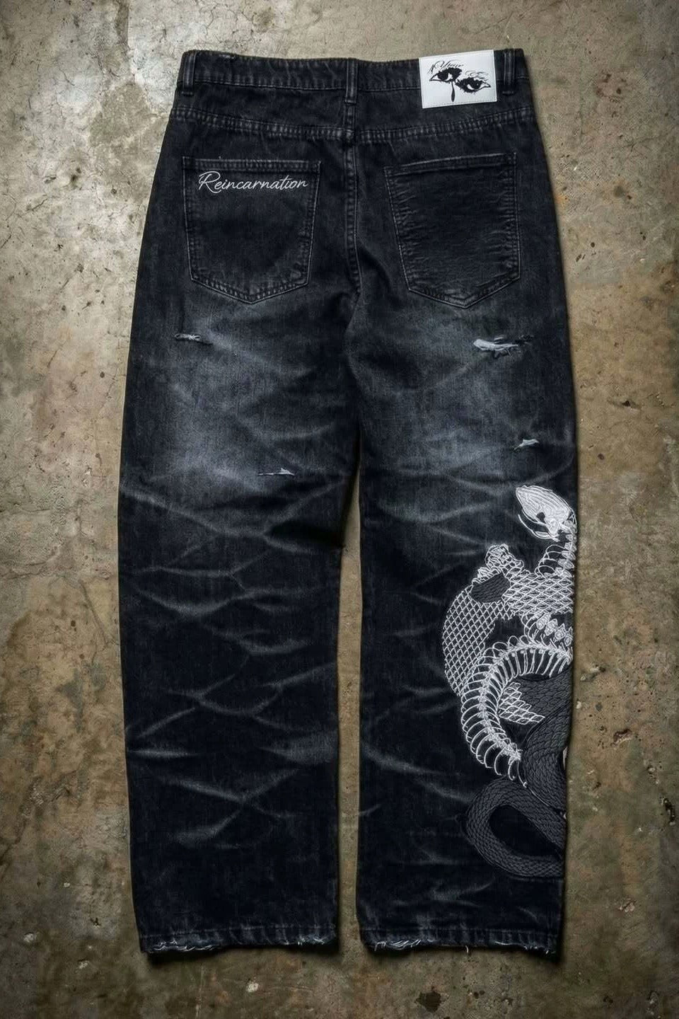 Dragon Skeleton Embroidered Washed Wide Leg Jeans Secondary image