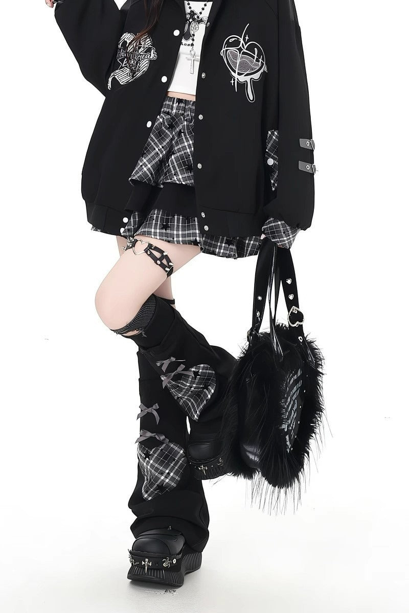 Plaid Heart Patch Leg Warmer Socks