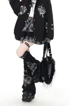 Plaid Heart Patch Leg Warmer Socks