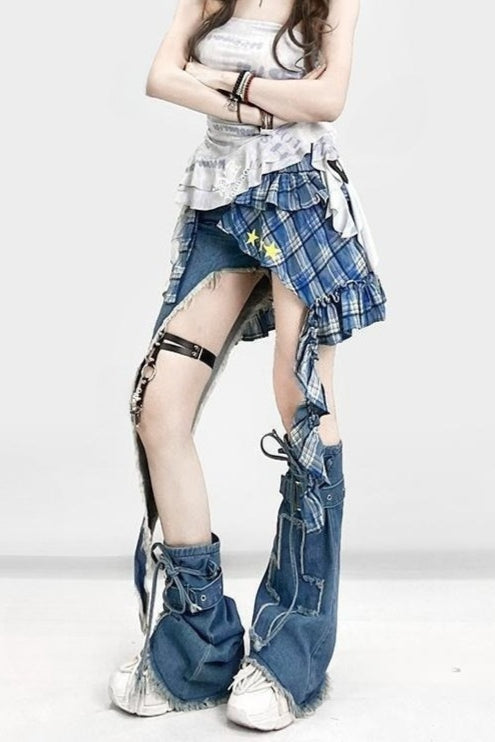 Subculture Shibuya Apron Hem Plaid Star Skirt Secondary image