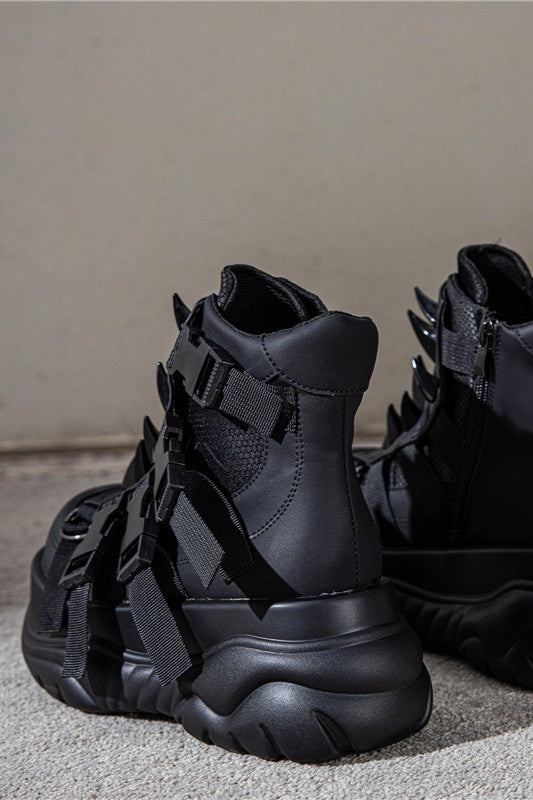 Spiked Strap Platform Combat Boots