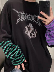 Gothic Stripe Color-block Layered Long Sleeve Knit Top