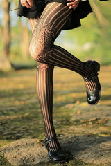 Gothic Lace Vertical Stripe Fishnet Socks