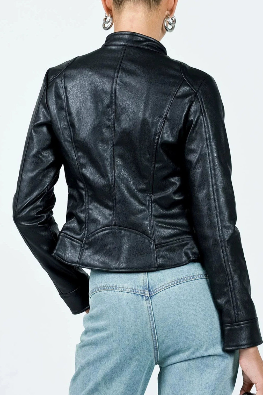 Stand Collar Glossy Cropped Jackets