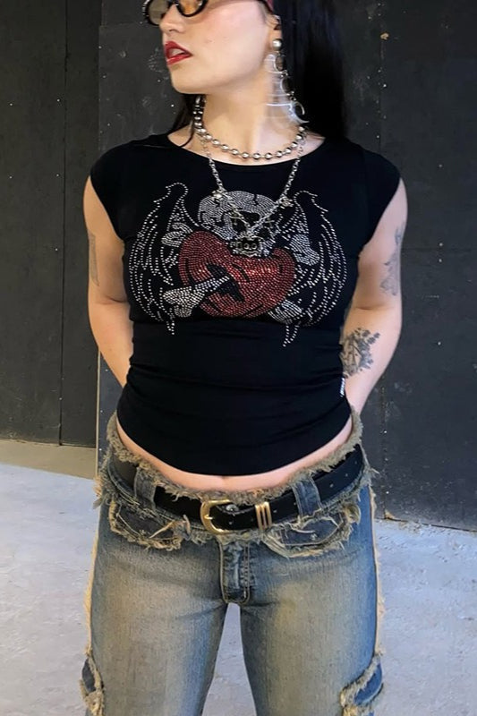 Gothic Skull Rhinestone T-Shirt Secondary image