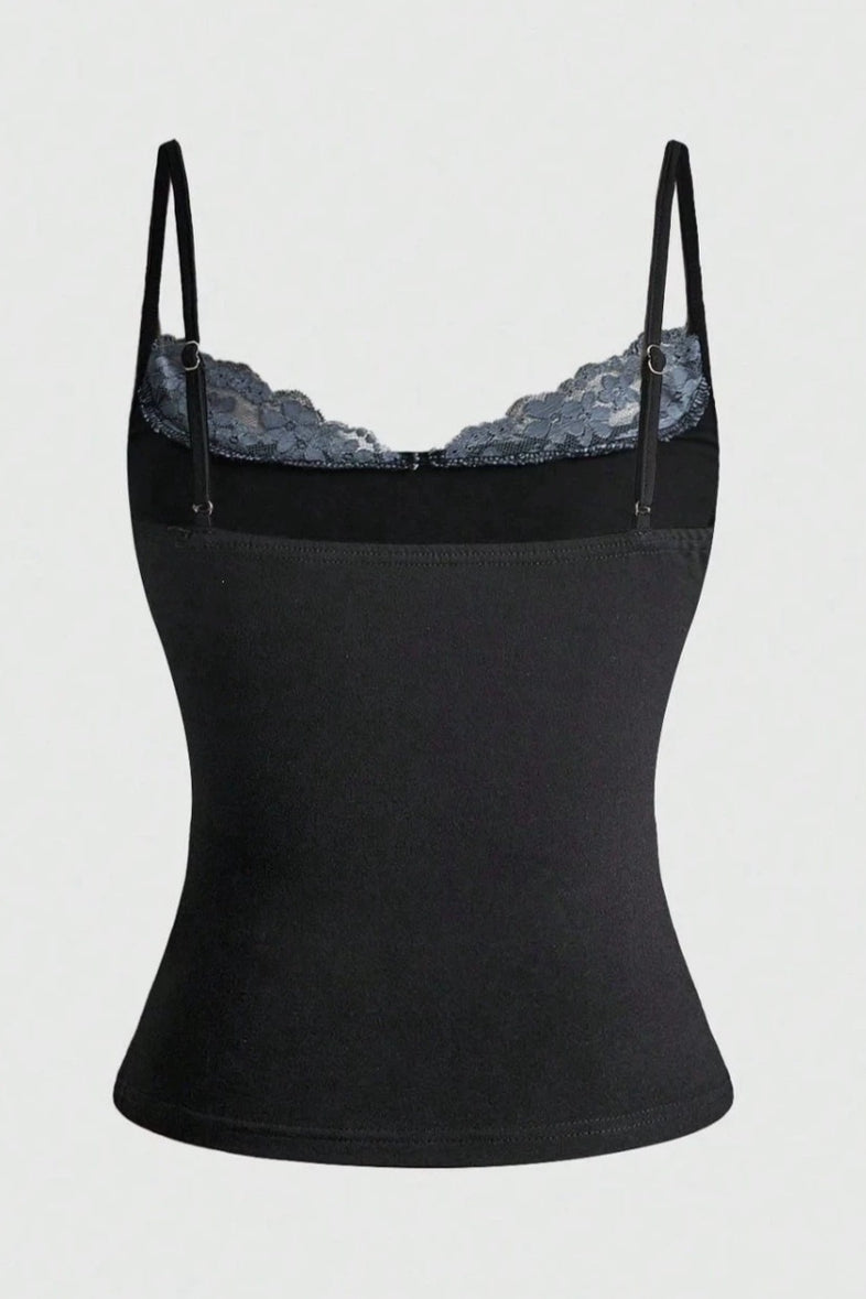 Rope Graphic Lace Trim Tank Top