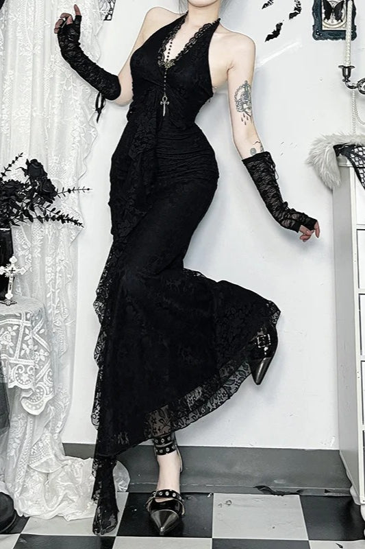 Vintage Palace Gothic Lace Patchwork Sleeveless V-neck Maxi Dress Main image