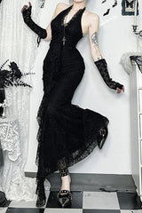Vintage Palace Gothic Lace Patchwork Sleeveless V-neck Maxi Dress