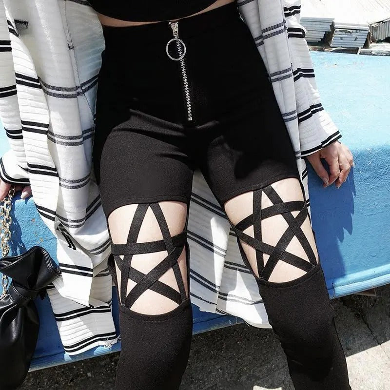 Black Star Lace-Up Cutout Pants Main image