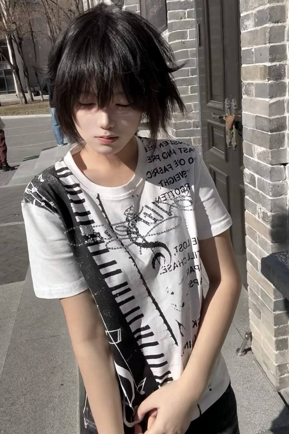 Piano Graphic Fitted T Shirt