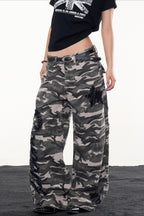 Camouflage Print Wide Leg Pants