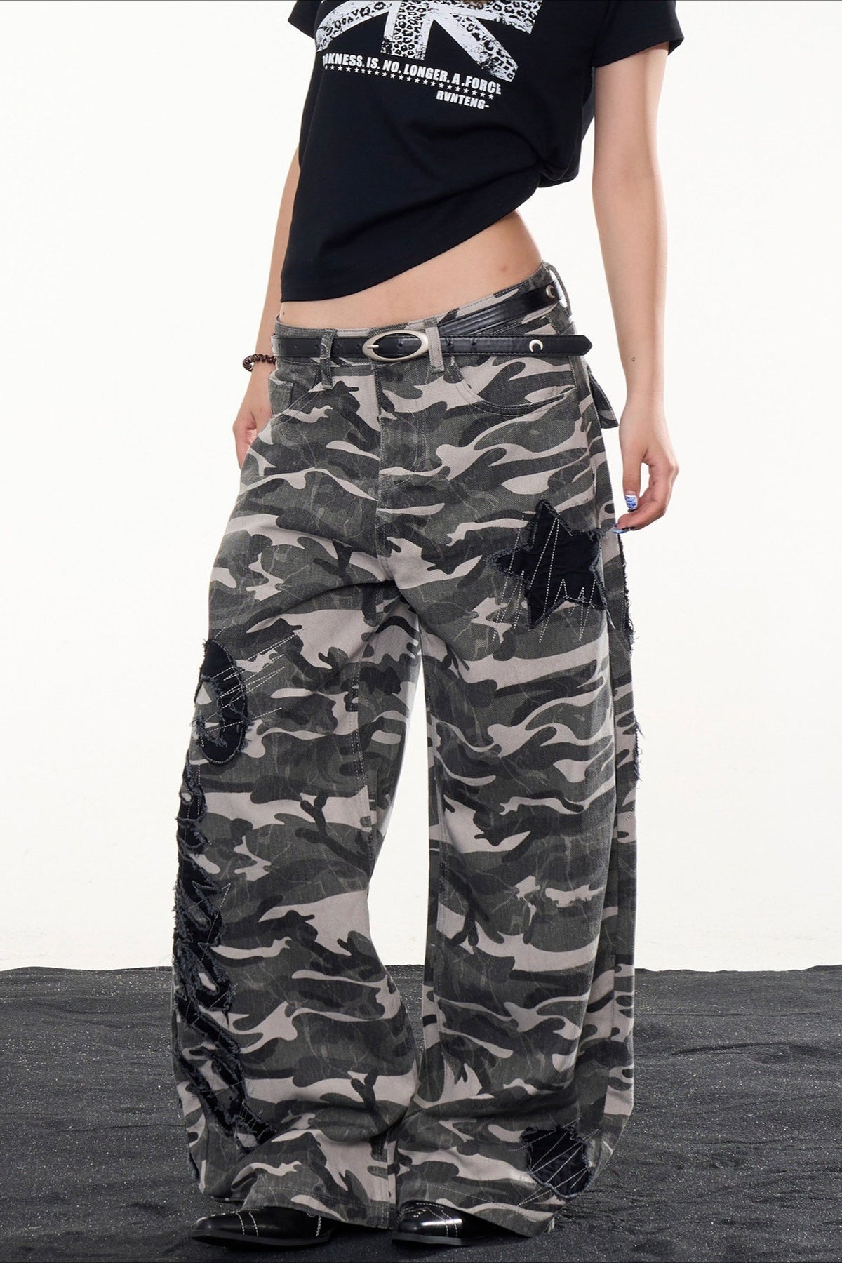 Camouflage Print Wide Leg Pants