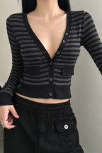 Striped V Neck Pocket Cardigans