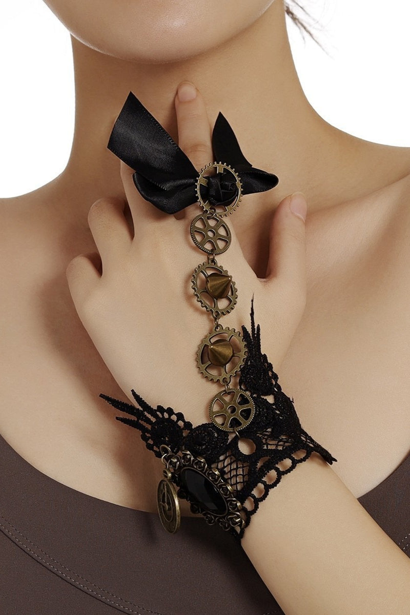 Rose Lace Integrated Punk Style Gear Retro Gloves Secondary image