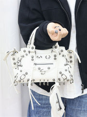 Perforated Studded Moto Crossbody Bag