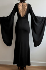 Gothic Batwing Sleeve Lace Backless Maxi Dress