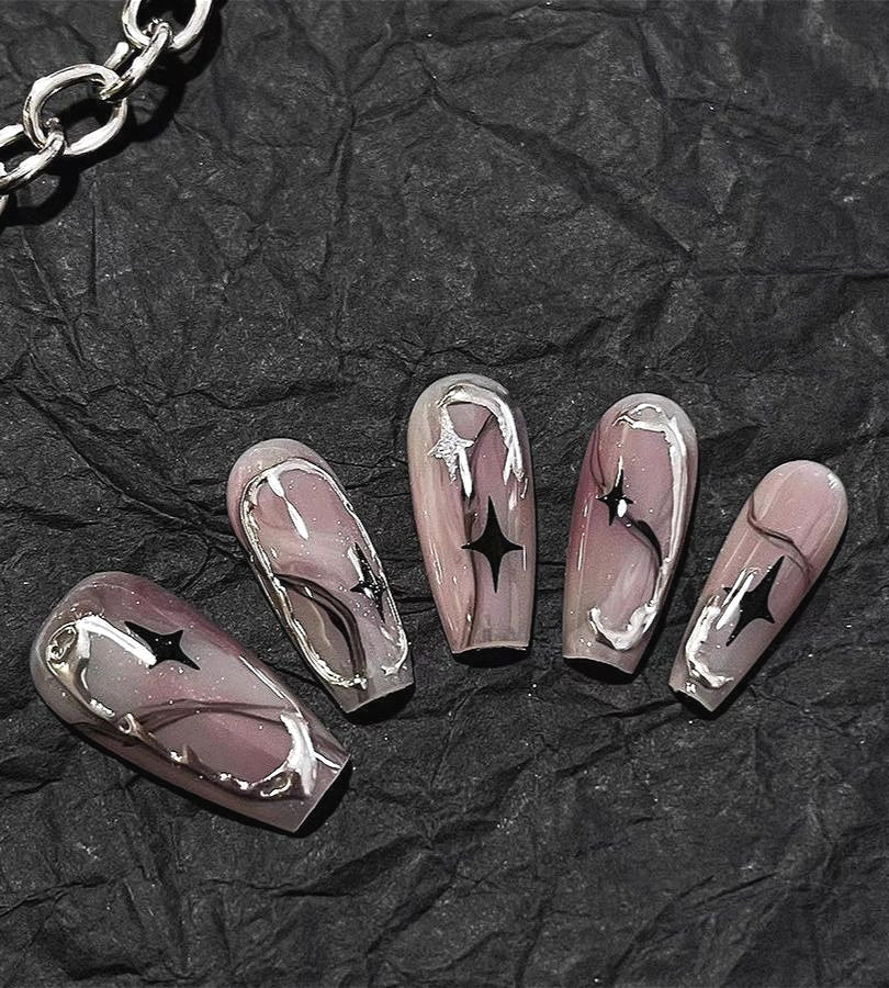 Y2K Pink Black Star Press On Nails Main image