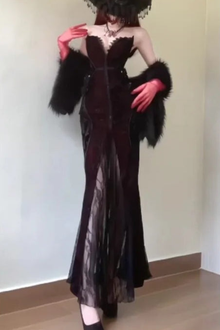 Dark Y2k Lace 2-Piece Shawl Cardigan Bandeau Maxi Dress Main image