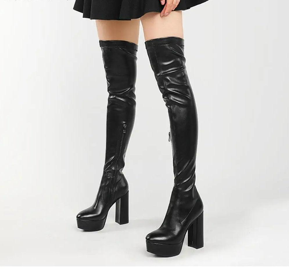 Sexy Platform Motorcycle Knee High Gothic Boot Main image