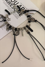 Black Zipper Leather Cord Necklace