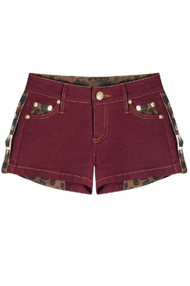 Leopard Trim Button Pocket Shorts