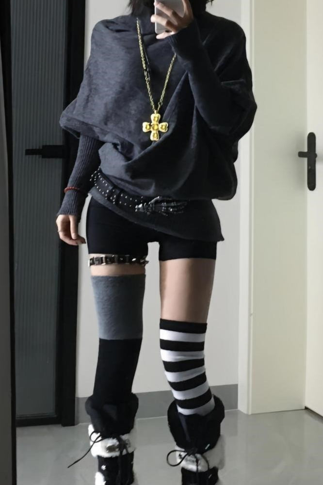 Subculture Y2k Korean Fashion Slim Batwing Sleeve Solid Knit Top Main image