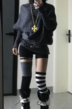 Subculture Y2k Korean Fashion Slim Batwing Sleeve Solid Knit Top