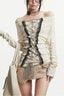 Punk Ripped Apricot Lace-up Off Shoulder T-shirt